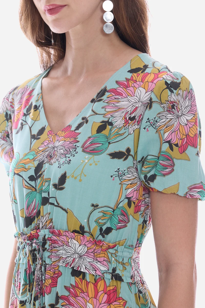 Emea|100% Viscose Cinched Waist Midi Dress