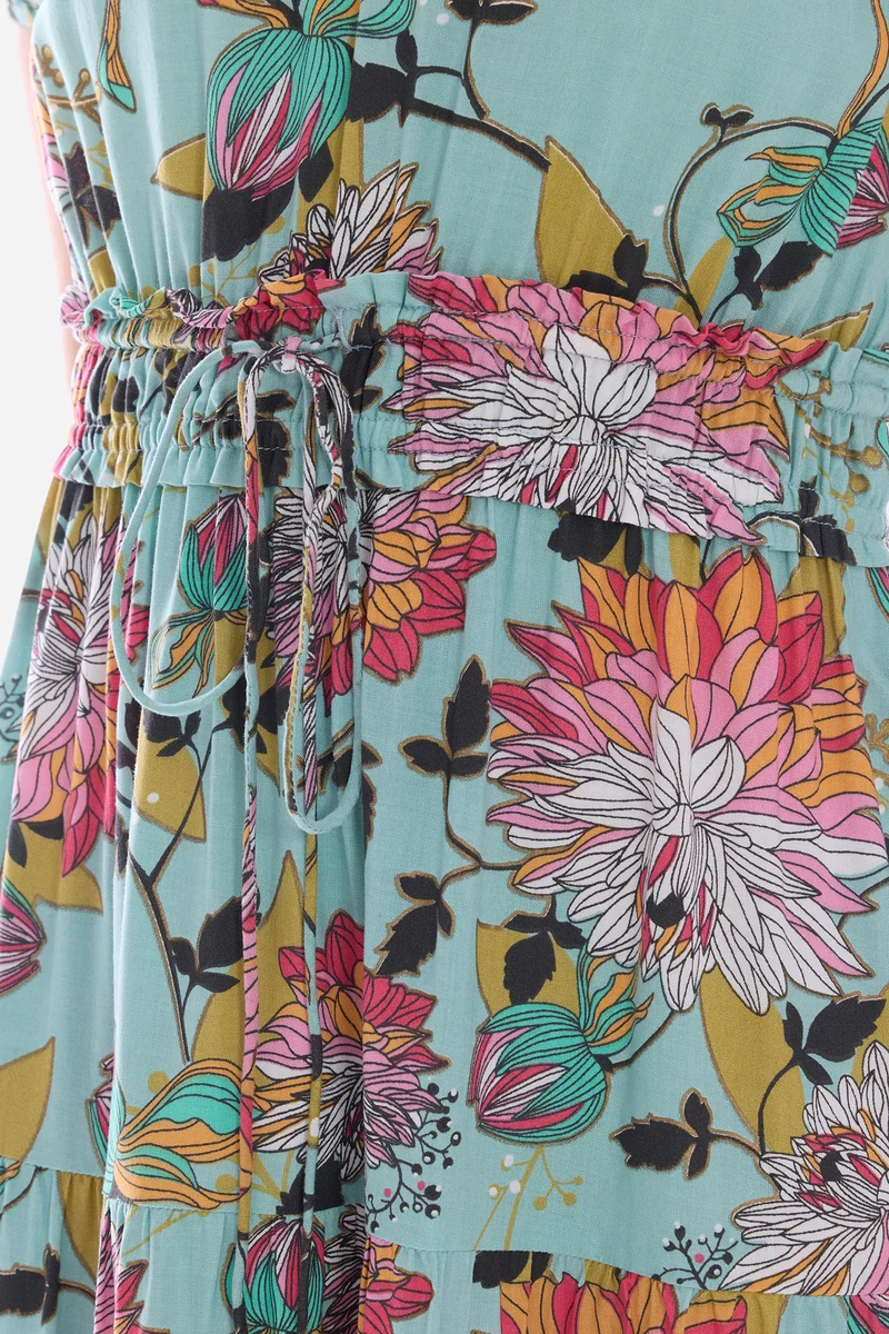 Emea|100% Viscose Cinched Waist Midi Dress