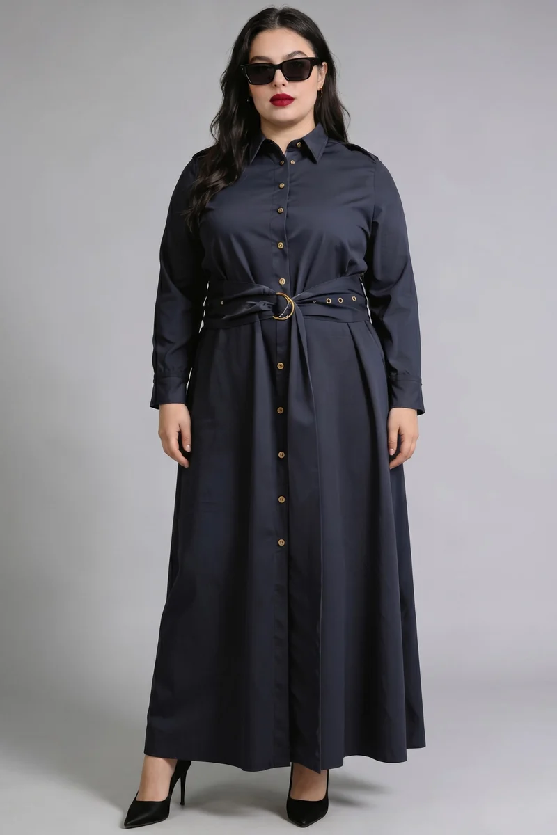 Lucinda|Cotton Poly Maxi Shirt Dress With Belt