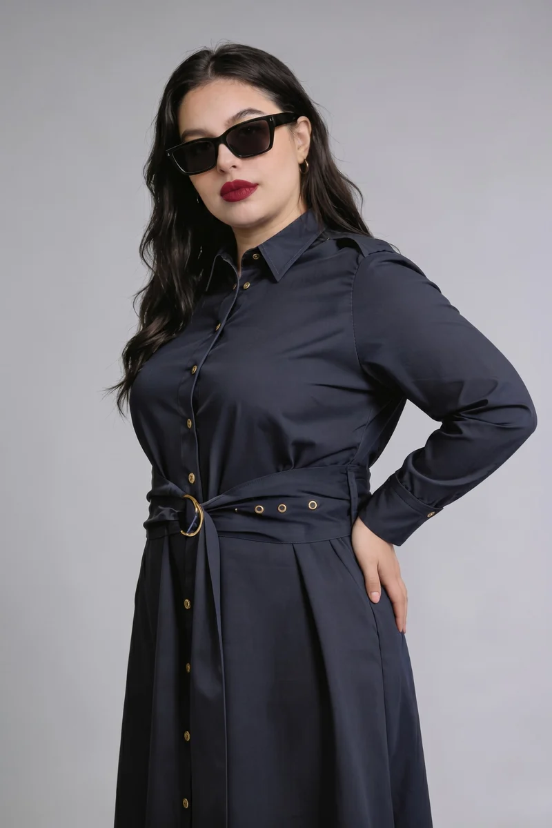 Lucinda|Cotton Poly Maxi Shirt Dress With Belt