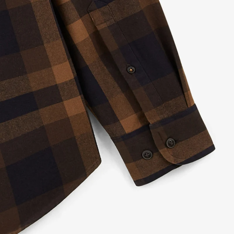 Chemise manches longues en coton twill à carreaux marron Charles