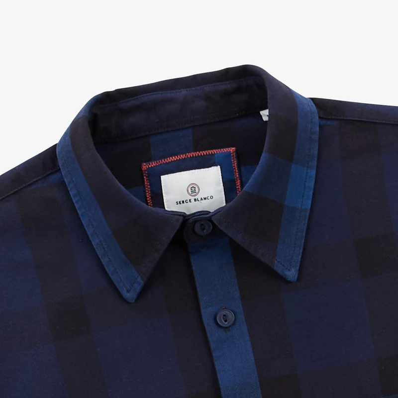 Chemise manches longues en coton velours bleu marine Amsterdam