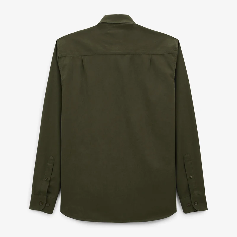 Chemise manches longues en coton unie vert militaire Charles