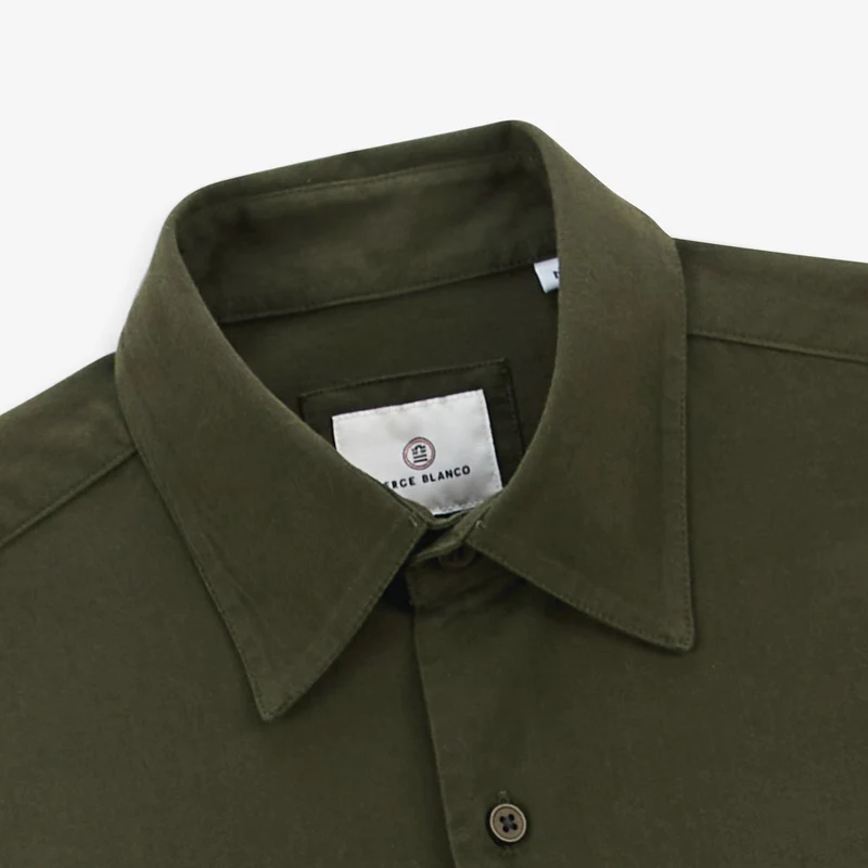 Chemise manches longues en coton unie vert militaire Charles