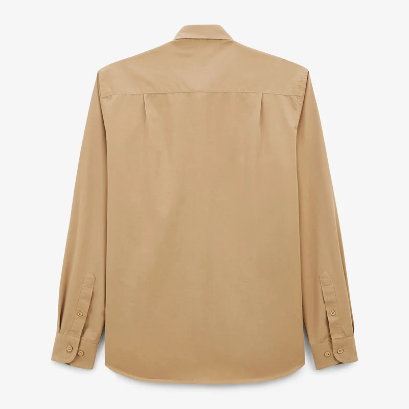 Chemise manches longues en coton unie beige Charles