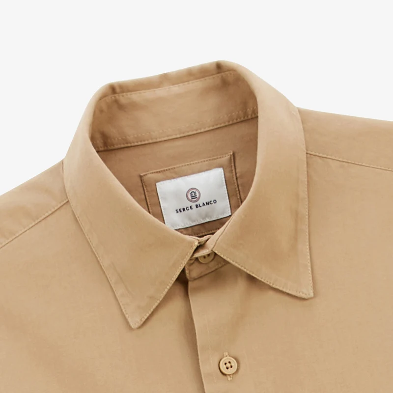 Chemise manches longues en coton unie beige Charles