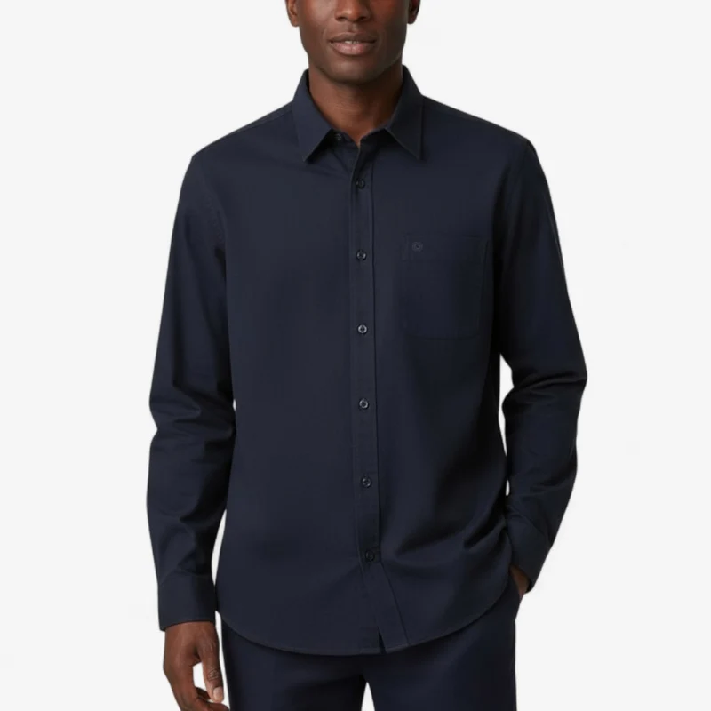 Chemise manches longues en coton unie bleu dark navy Charles