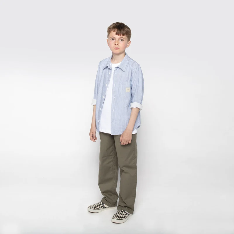 Chemise garçon manches longues coton Oxford rayures bleu ciel Charles