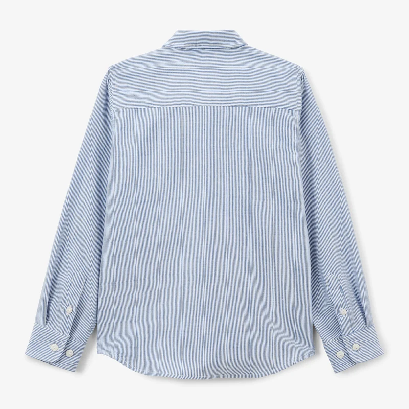 Chemise garçon manches longues coton Oxford rayures bleu ciel Charles