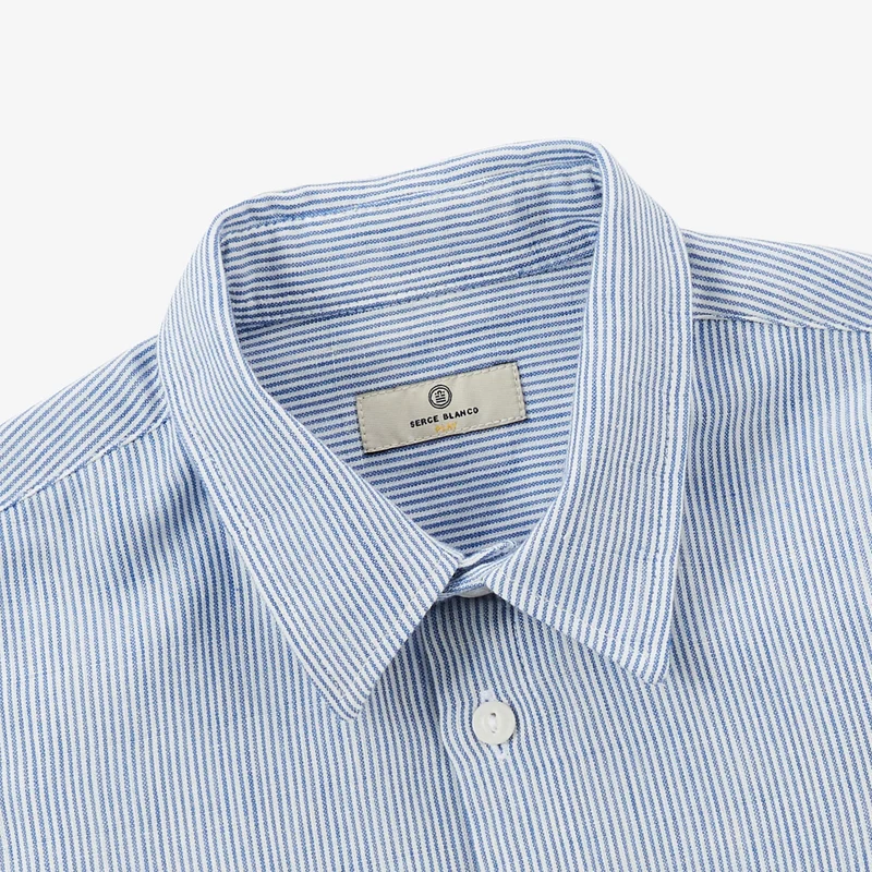 Chemise garçon manches longues coton Oxford rayures bleu ciel Charles