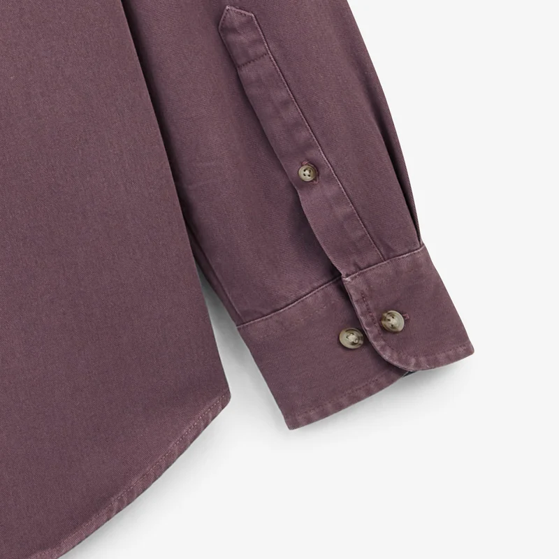 Chemise manches longues unie en coton twill unie violet pourpre Charles