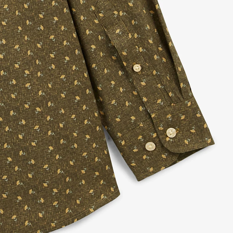Chemise manches longues en coton imprimé floral vert anglais Charles