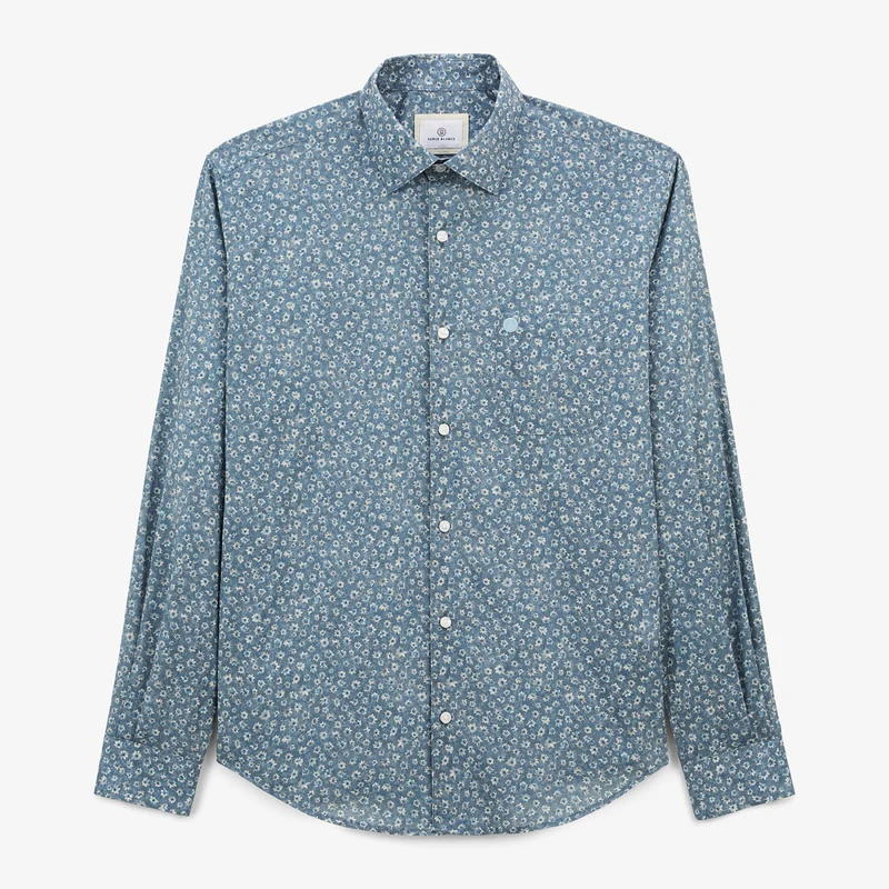 Chemise manches longues en coton imprimé floral bleu Charles