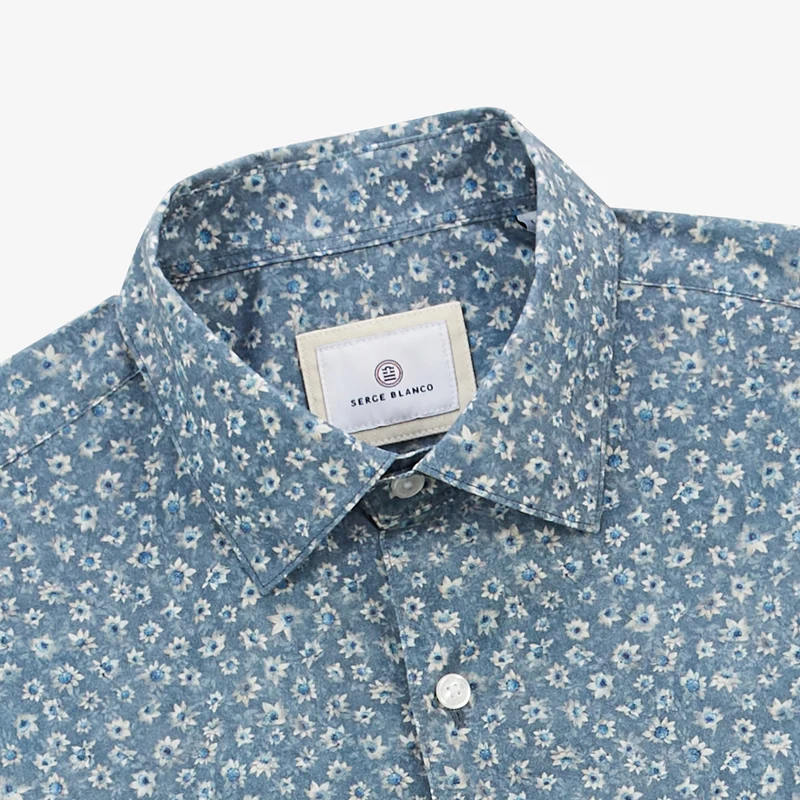 Chemise manches longues en coton imprimé floral bleu Charles