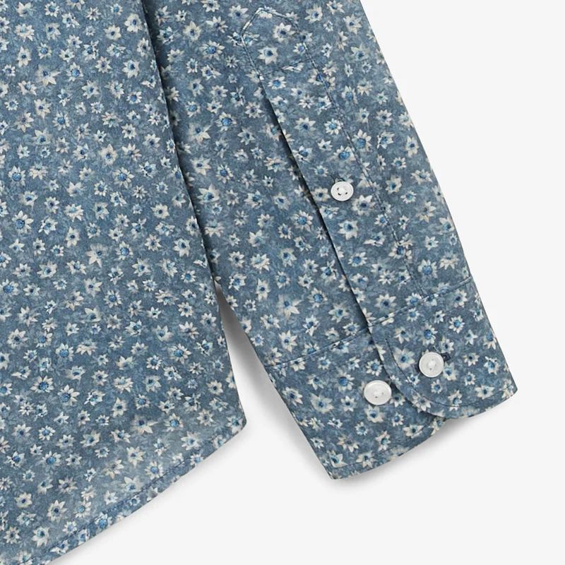 Chemise manches longues en coton imprimé floral bleu Charles