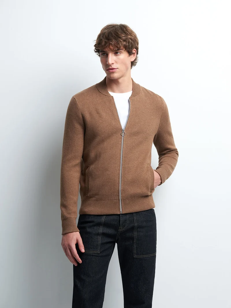 Cardigan zippé en coton cachemire