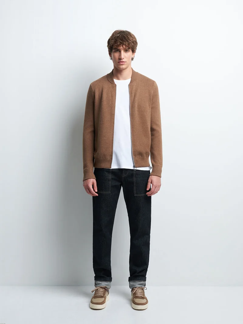Cardigan zippé en coton cachemire