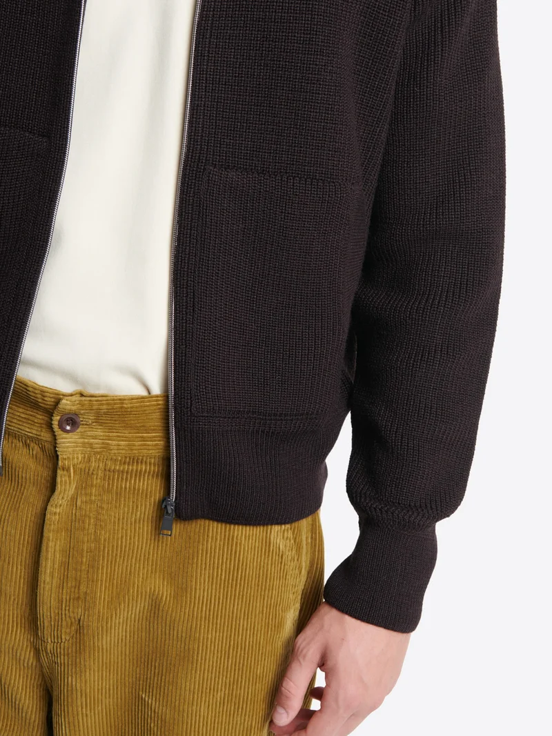 Cardigan zippé en laine mérinos mélangée