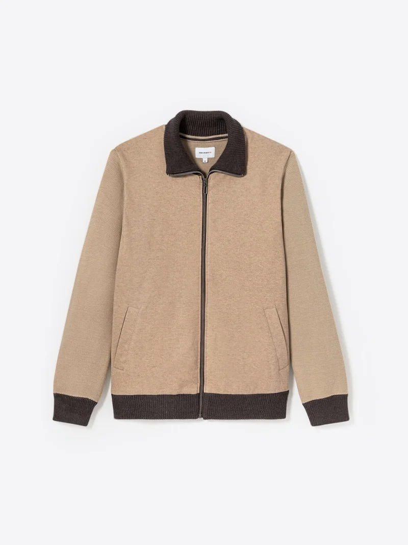 Cardigan à col zippé en coton mélangée