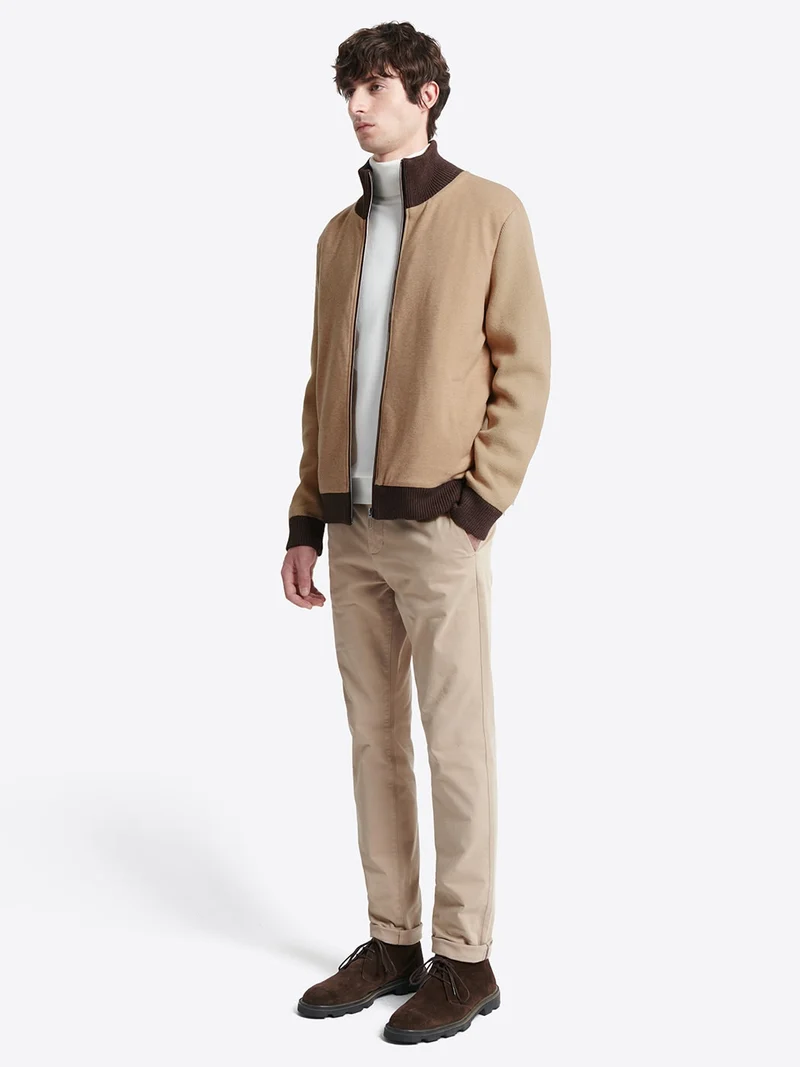 Cardigan à col zippé en coton mélangée