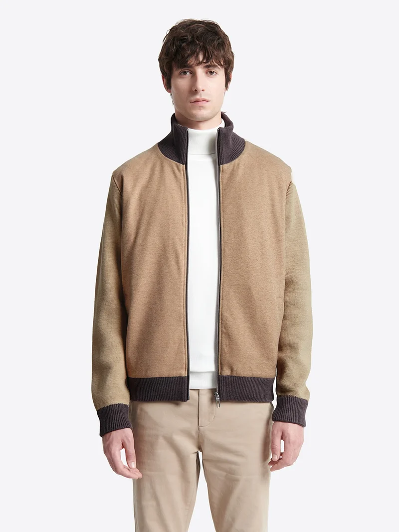 Cardigan à col zippé en coton mélangée