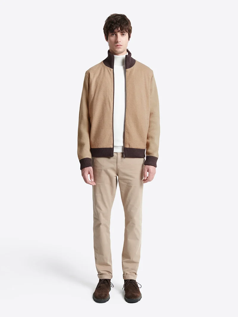 Cardigan à col zippé en coton mélangée