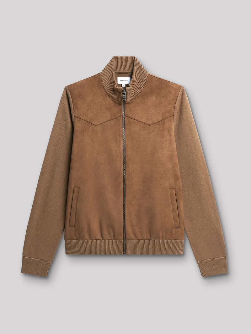 Cardigan bi-matière col montant