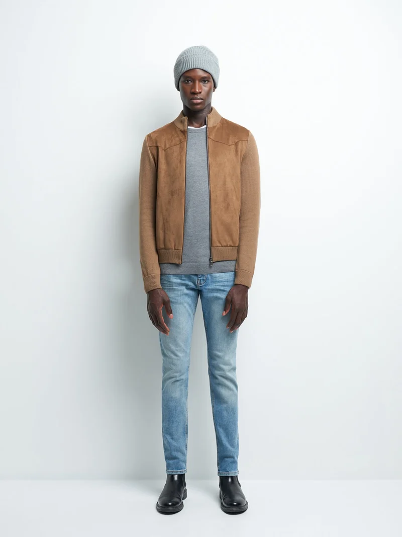 Cardigan bi-matière col montant
