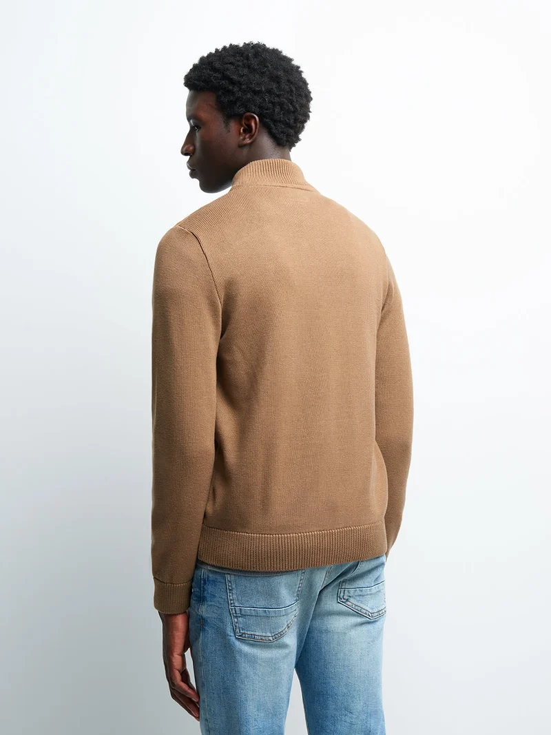 Cardigan bi-matière col montant