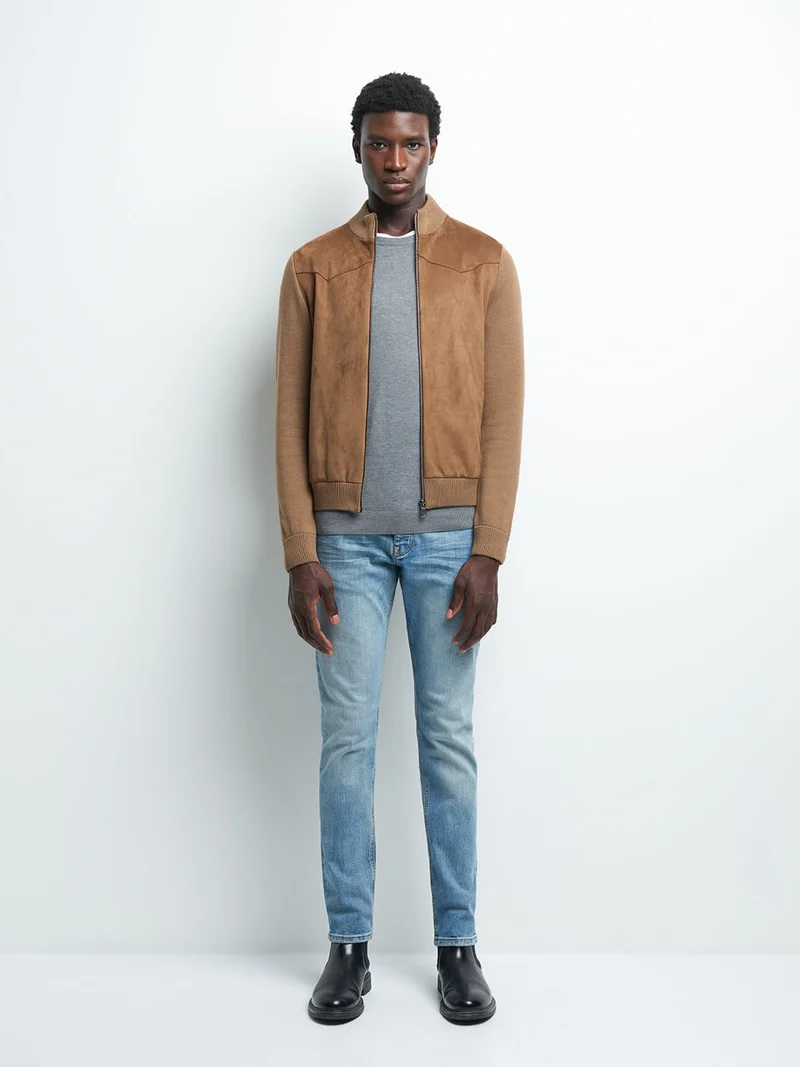 Cardigan bi-matière col montant