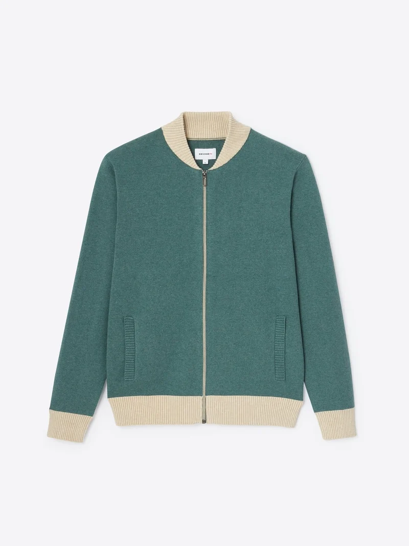 Gilet col teddy coton-cachemire bicolore