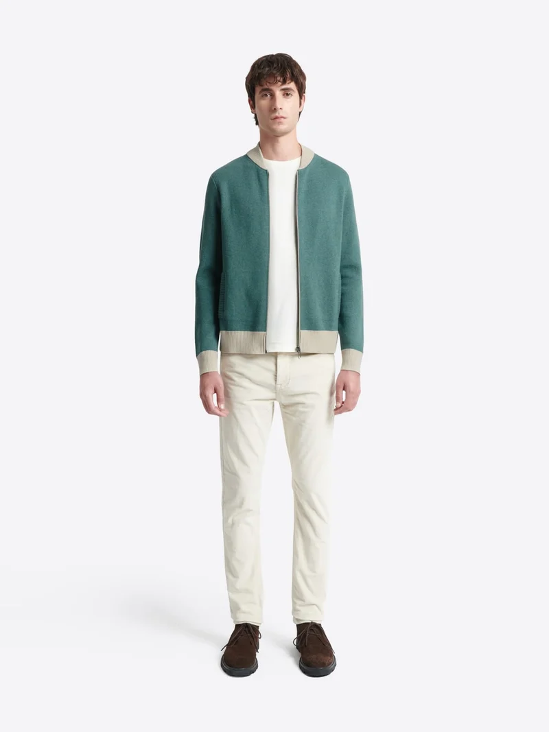Gilet col teddy coton-cachemire bicolore