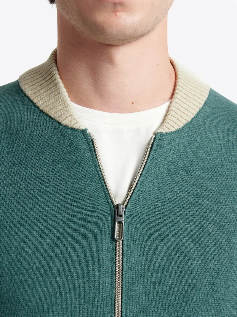 Gilet col teddy coton-cachemire bicolore