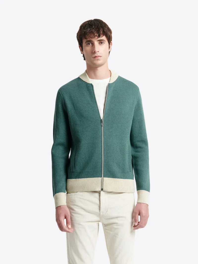 Gilet col teddy coton-cachemire bicolore