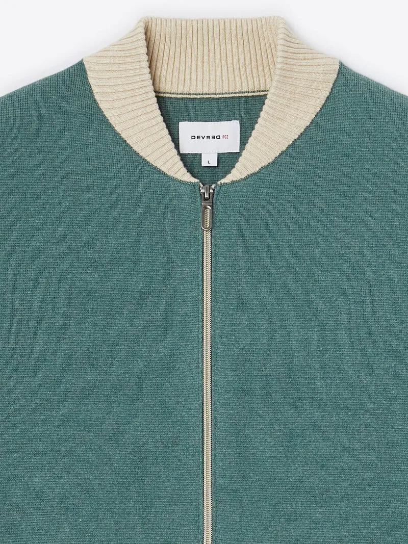 Gilet col teddy coton-cachemire bicolore