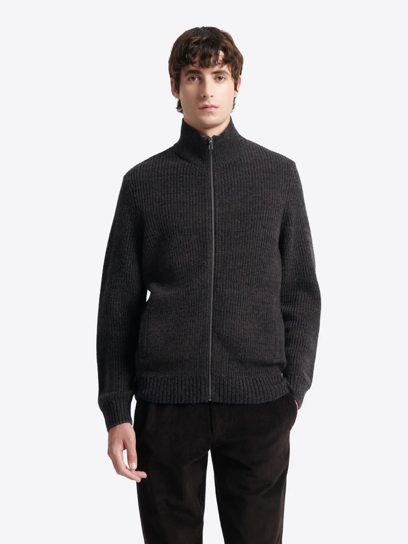Cardigan à col zippé en laine mélangée