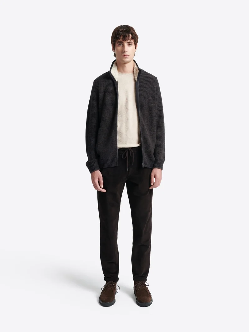 Cardigan à col zippé en laine mélangée