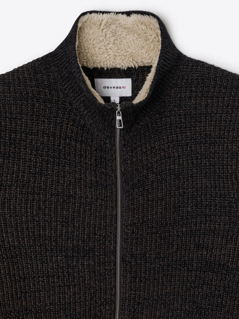 Cardigan à col zippé en laine mélangée