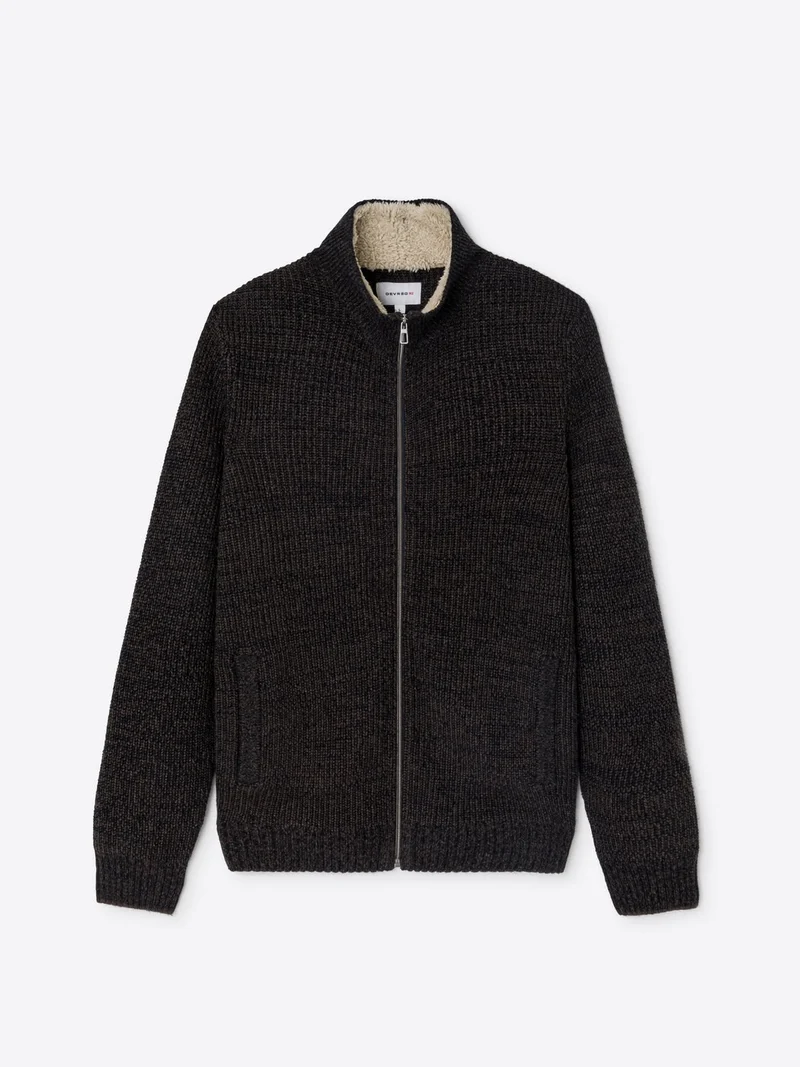 Cardigan à col zippé en laine mélangée