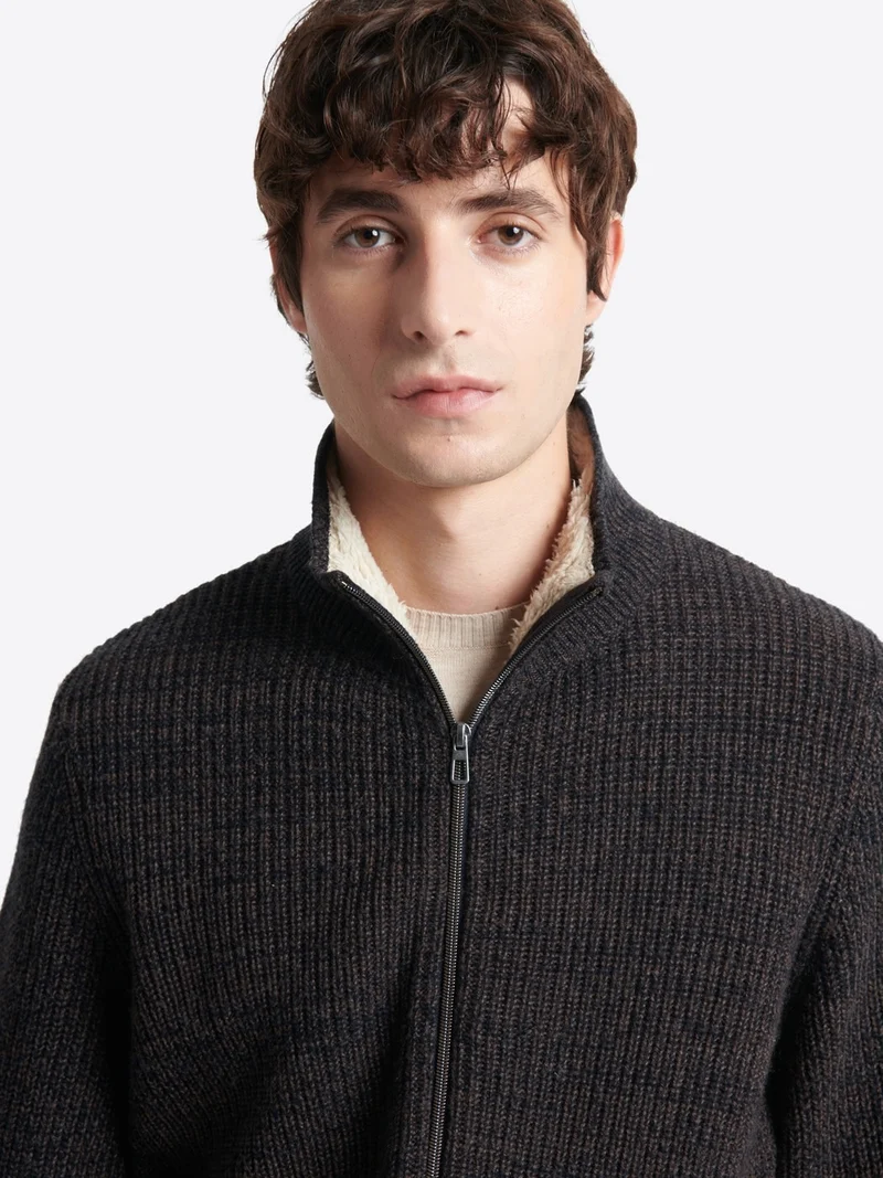Cardigan à col zippé en laine mélangée