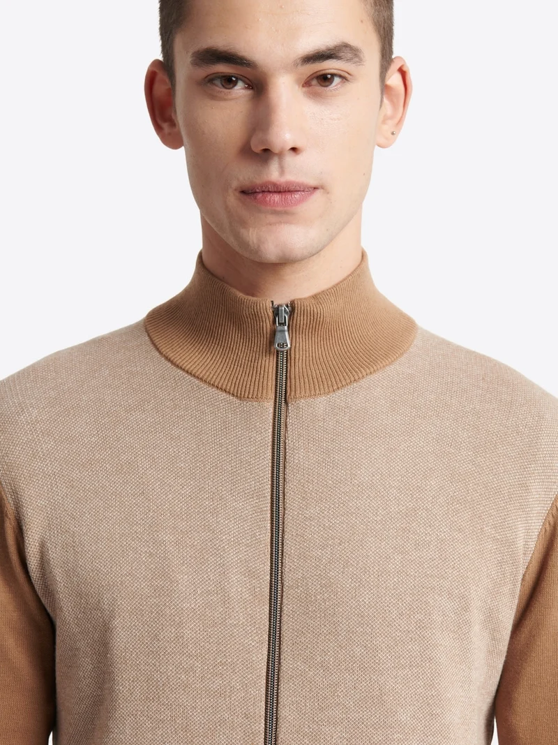 Cardigan à col montant coton-laine