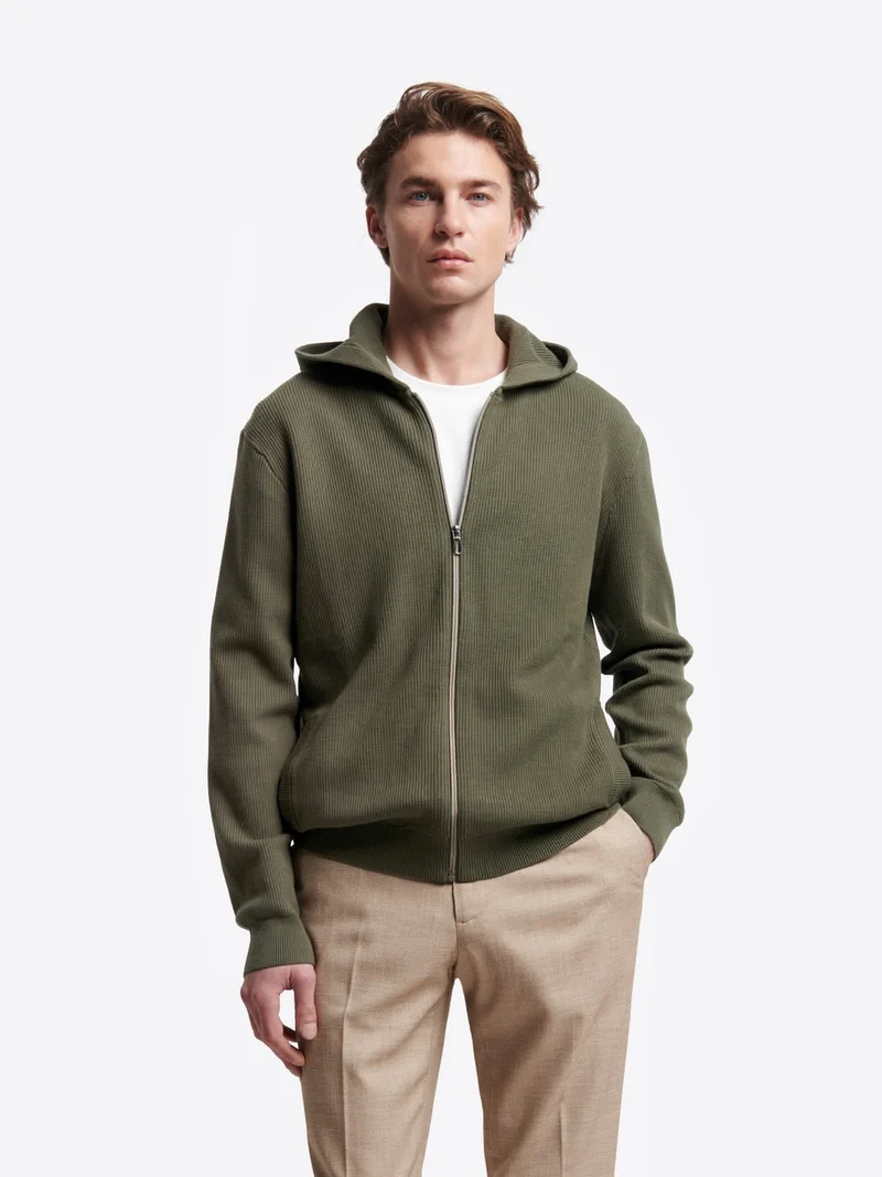 Cardigan zippé à capuche en coton bio