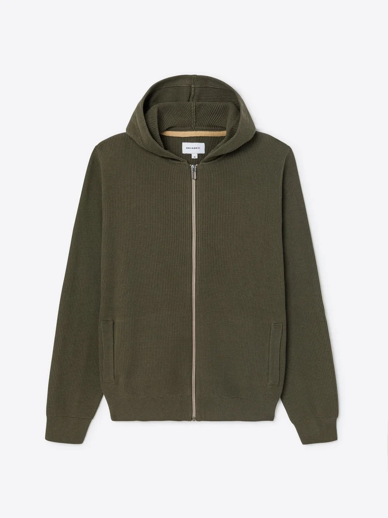 Cardigan zippé à capuche en coton bio