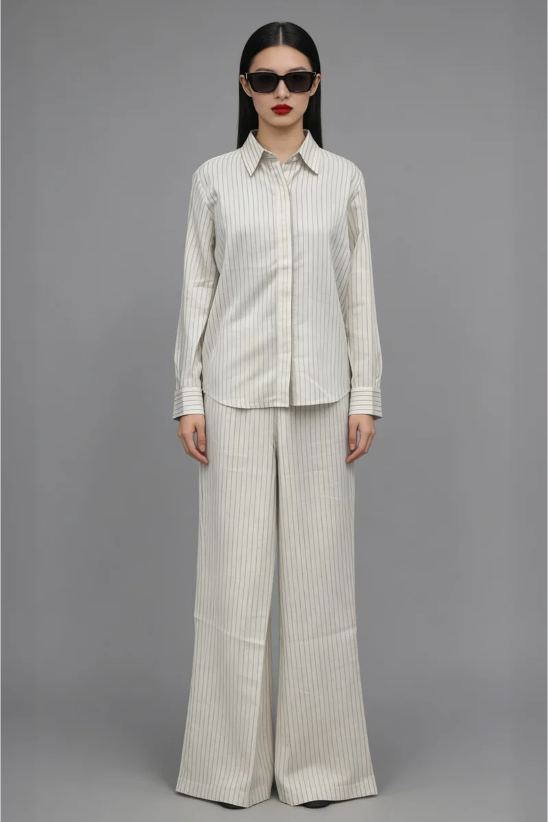 Elise|Linen Regular Fit Pinstripe Shirt