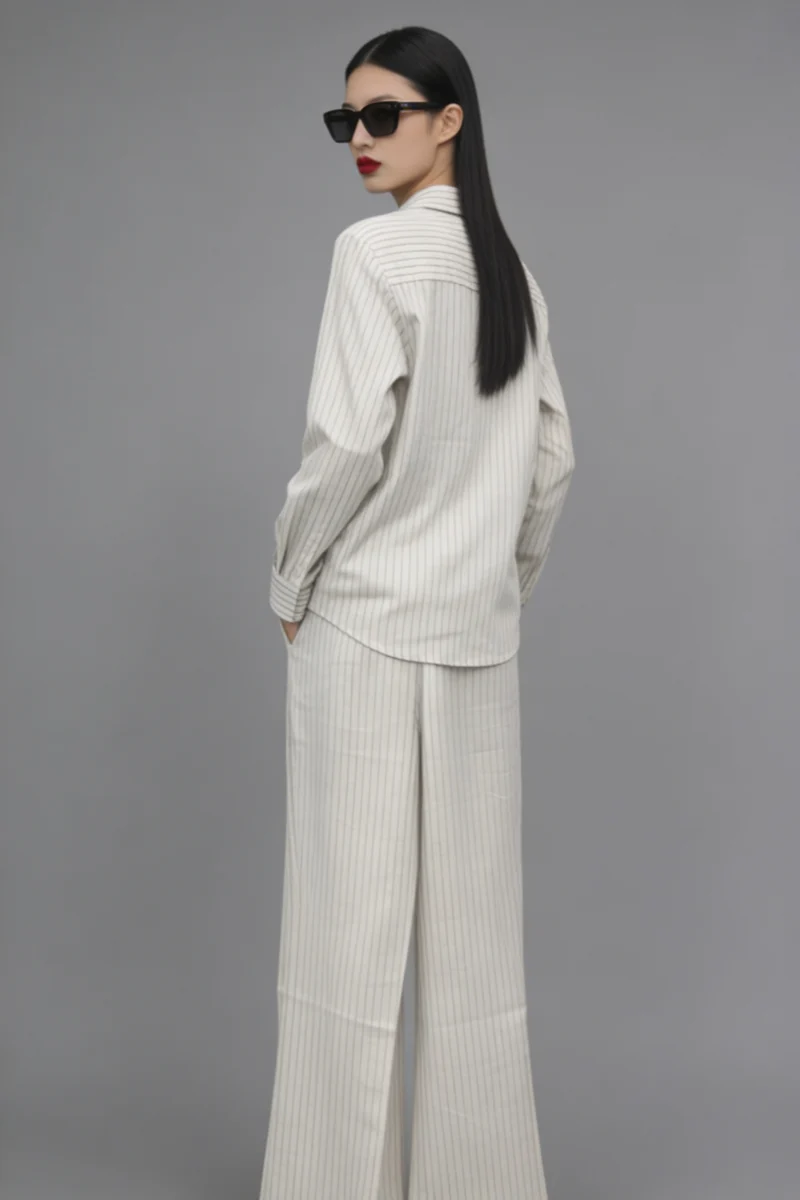 Elise|Linen Regular Fit Pinstripe Shirt