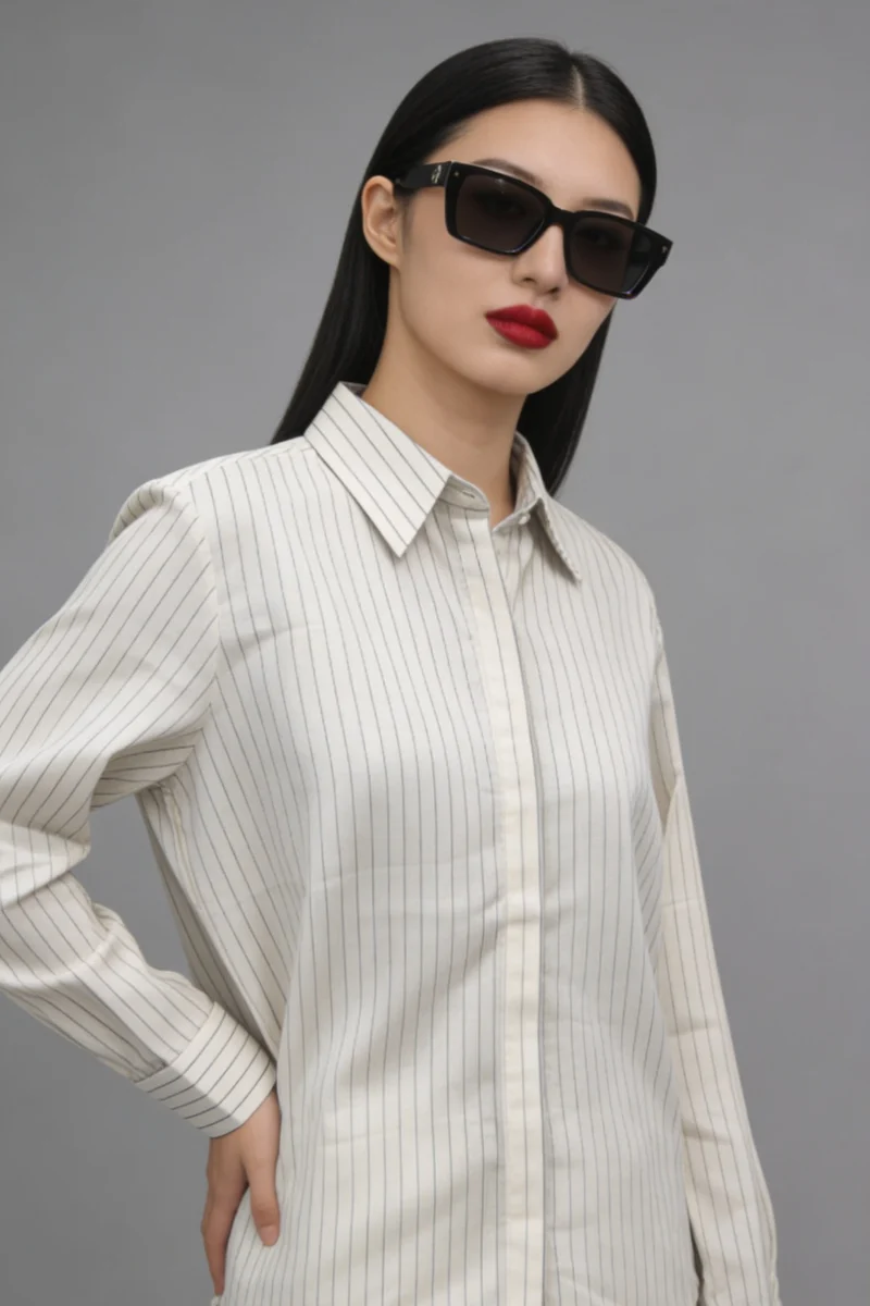 Elise|Linen Regular Fit Pinstripe Shirt