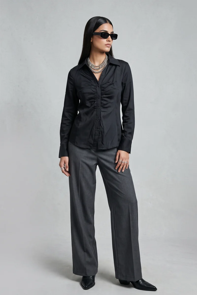 Scarlett|100% Cotton Ruched Cf Placket Shirt
