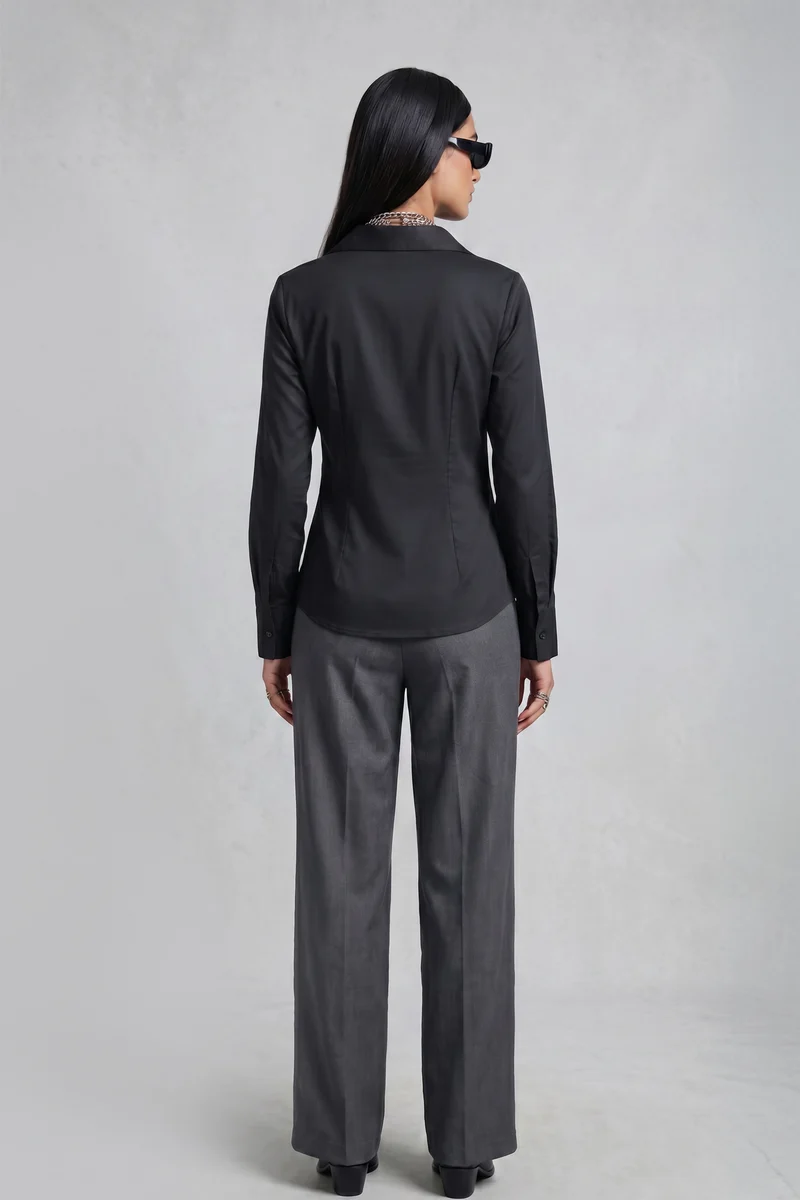 Scarlett|100% Cotton Ruched Cf Placket Shirt