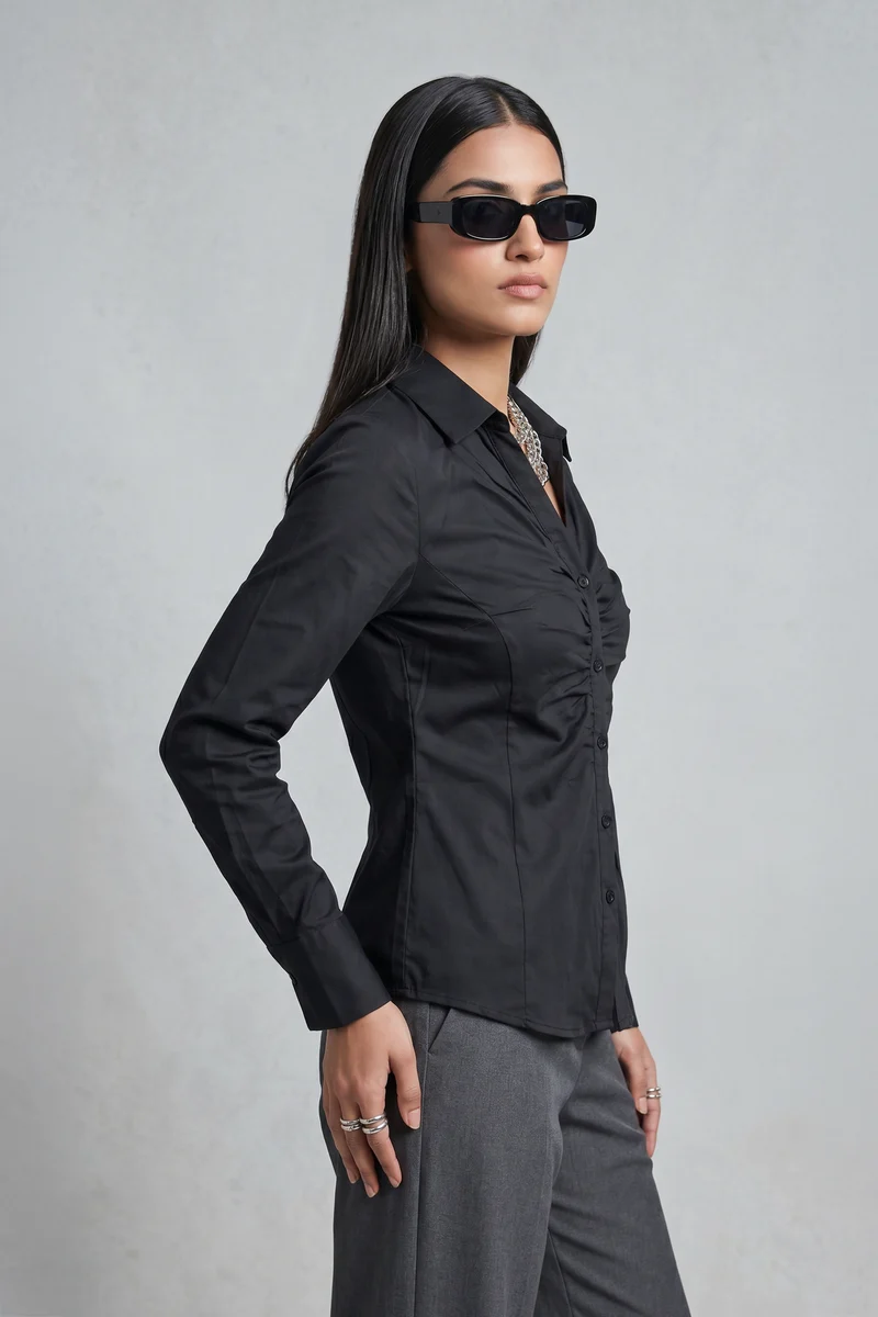 Scarlett|100% Cotton Ruched Cf Placket Shirt