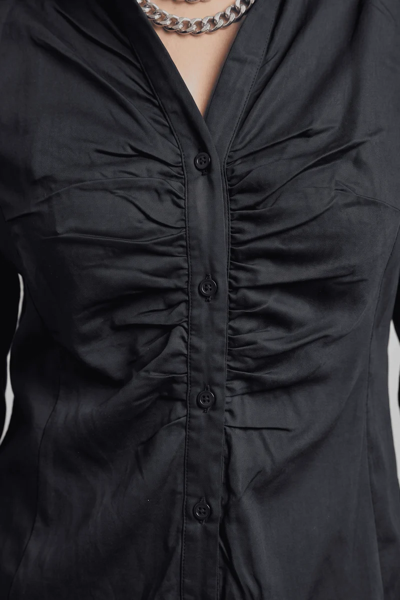Scarlett|100% Cotton Ruched Cf Placket Shirt
